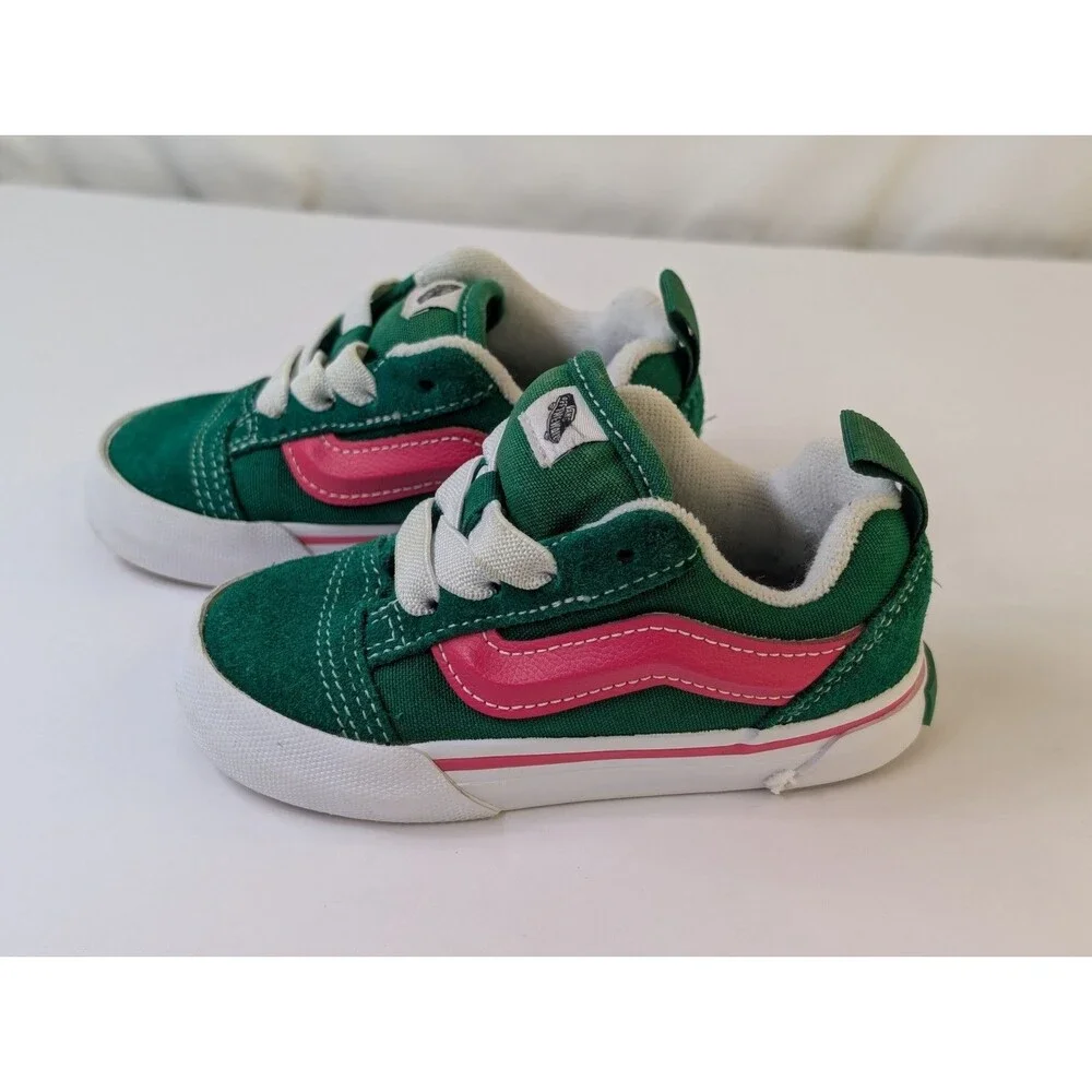 6.0 VANS Knu Skool Elastic Lace Unisex Kids Low Top Sneakers Green/Pink/White